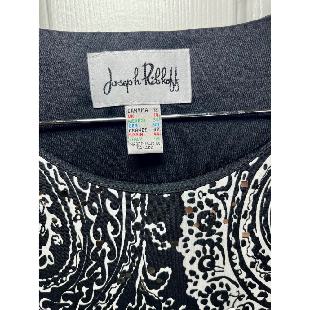 Joseph Ribkoff 12 Black White Pink Green Paisley Floral Sequin Sleeveless Dress - Picture 6 of 10
